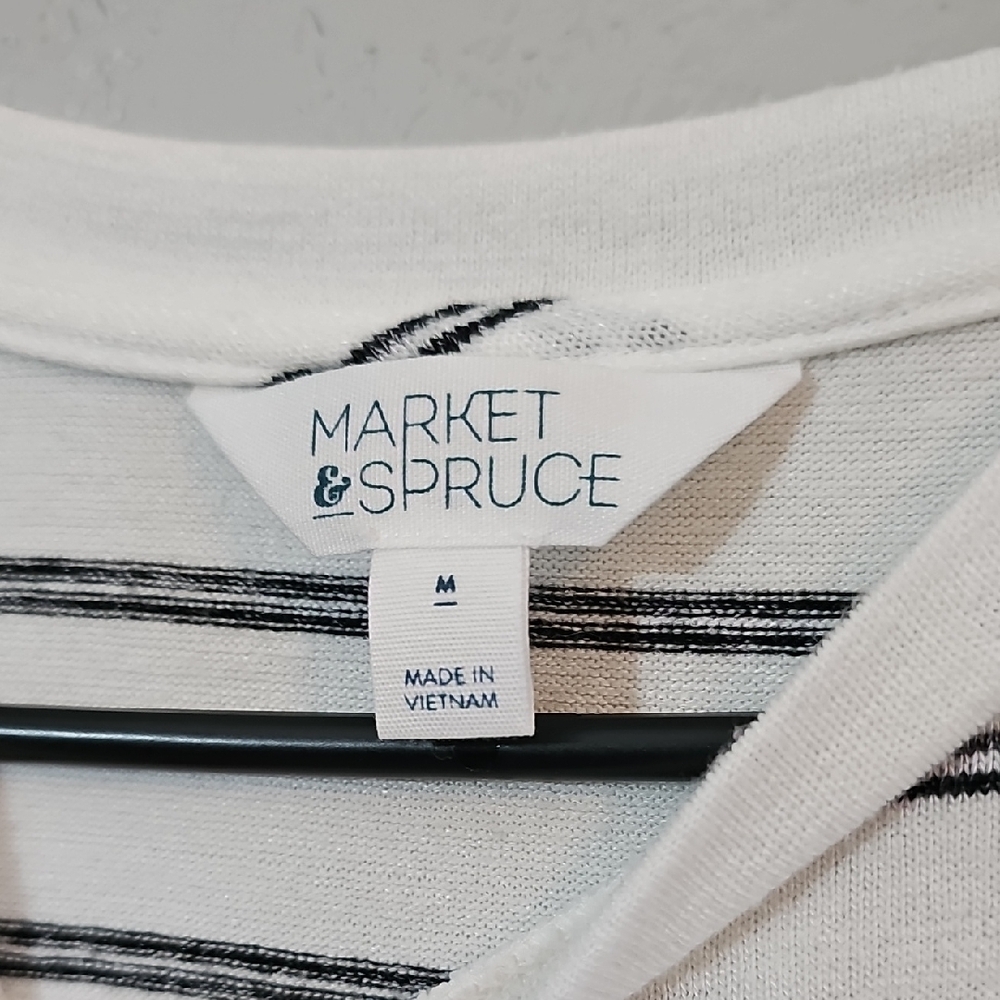 Market & Spruce Ivory and Charcoal Striped Light Sweater - Womens Size Medium - Picture 2 of 5